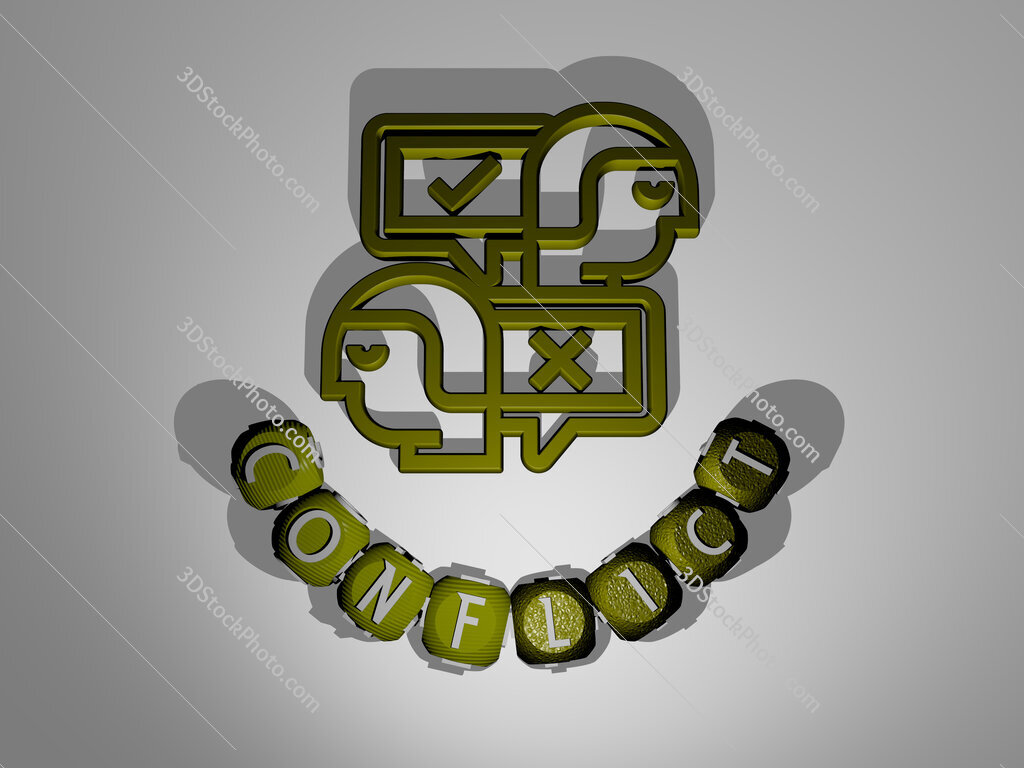 conflict text around the 3D icon