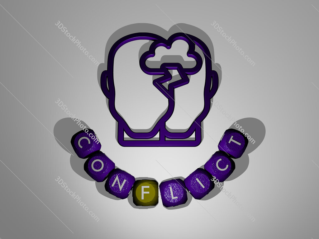 conflict text around the 3D icon