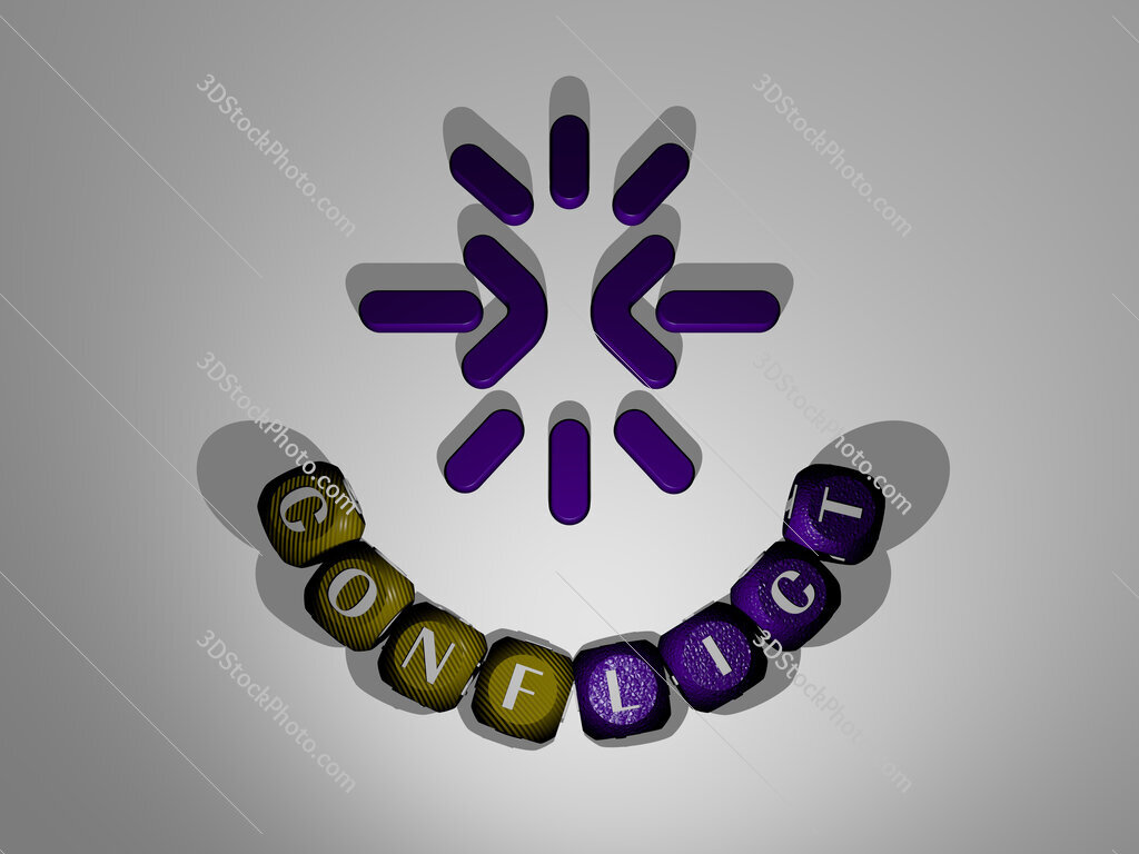 conflict text around the 3D icon