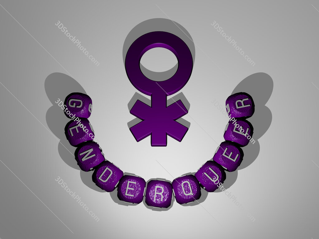 genderqueer text around the 3D icon