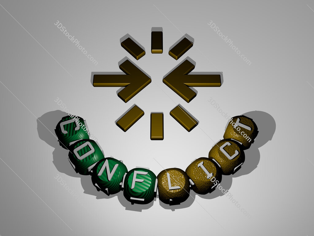 conflict text around the 3D icon