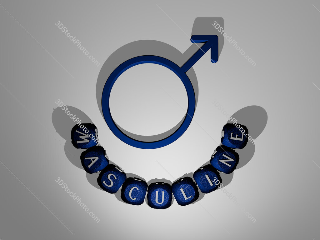 masculine text around the 3D icon