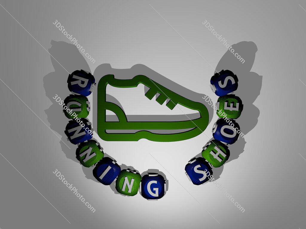 running-shoes text around the 3D icon