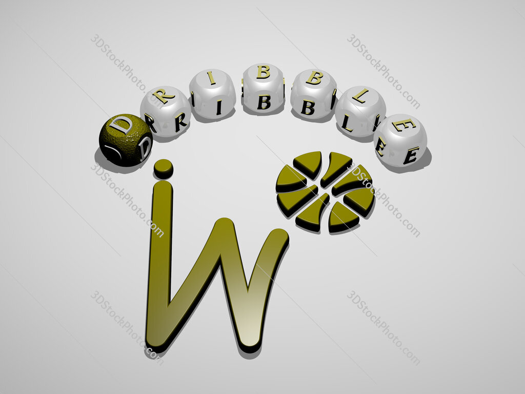 dribble 3D icon surrounded by the text of cubic letters