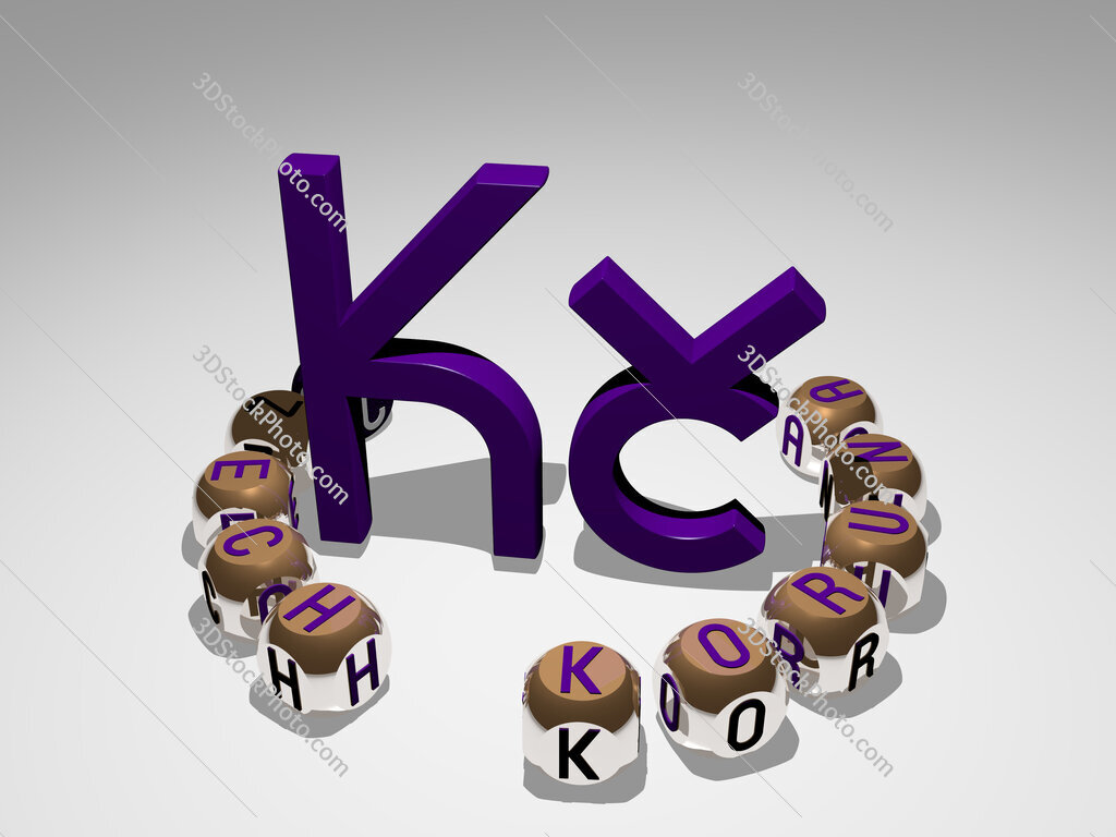 czech-koruna round text of cubic letters around 3D icon