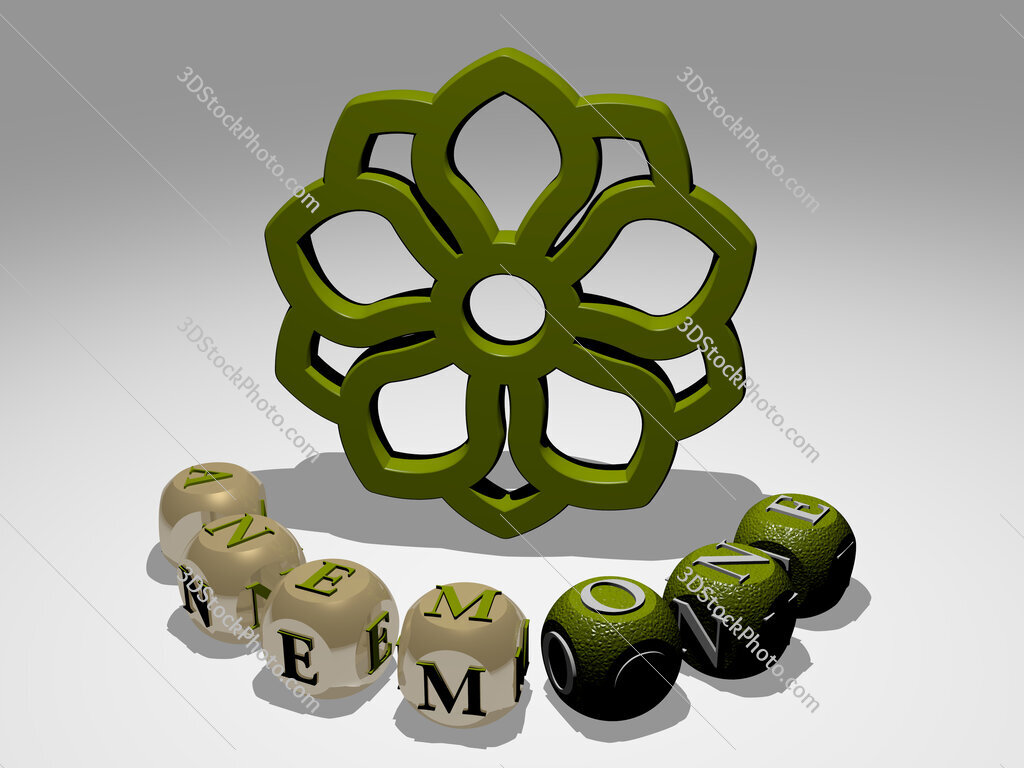anemone round text of cubic letters around 3D icon