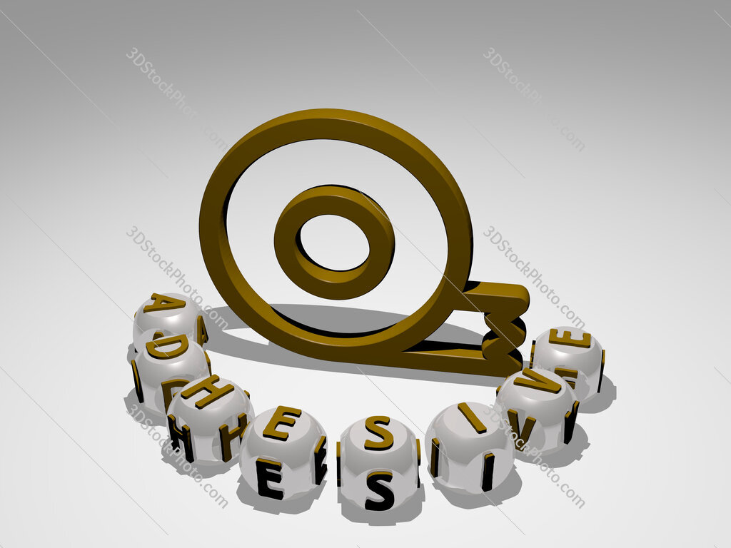 adhesive round text of cubic letters around 3D icon