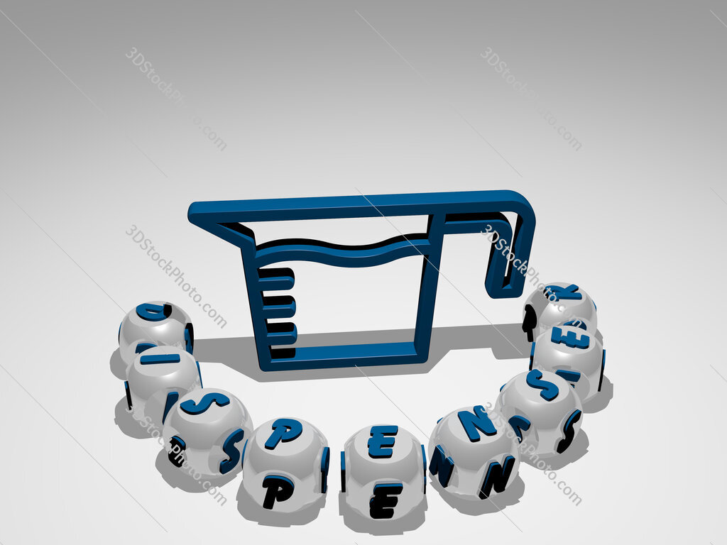 dispenser round text of cubic letters around 3D icon