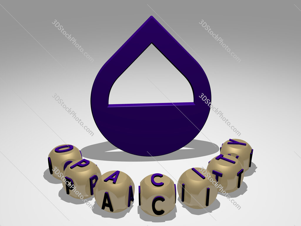 opacity round text of cubic letters around 3D icon