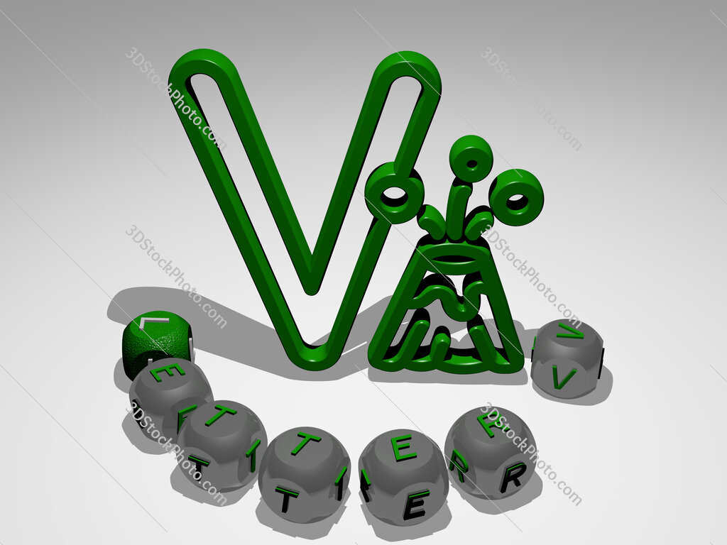 letter-v round text of cubic letters around 3D icon