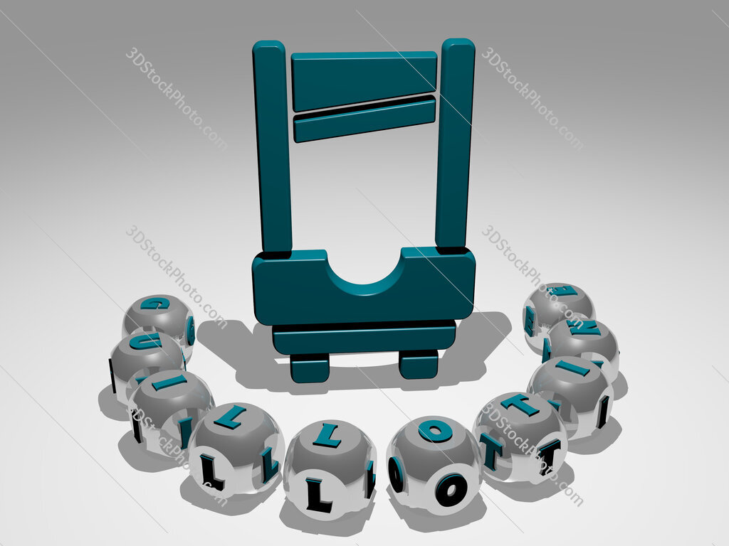 guillotine round text of cubic letters around 3D icon