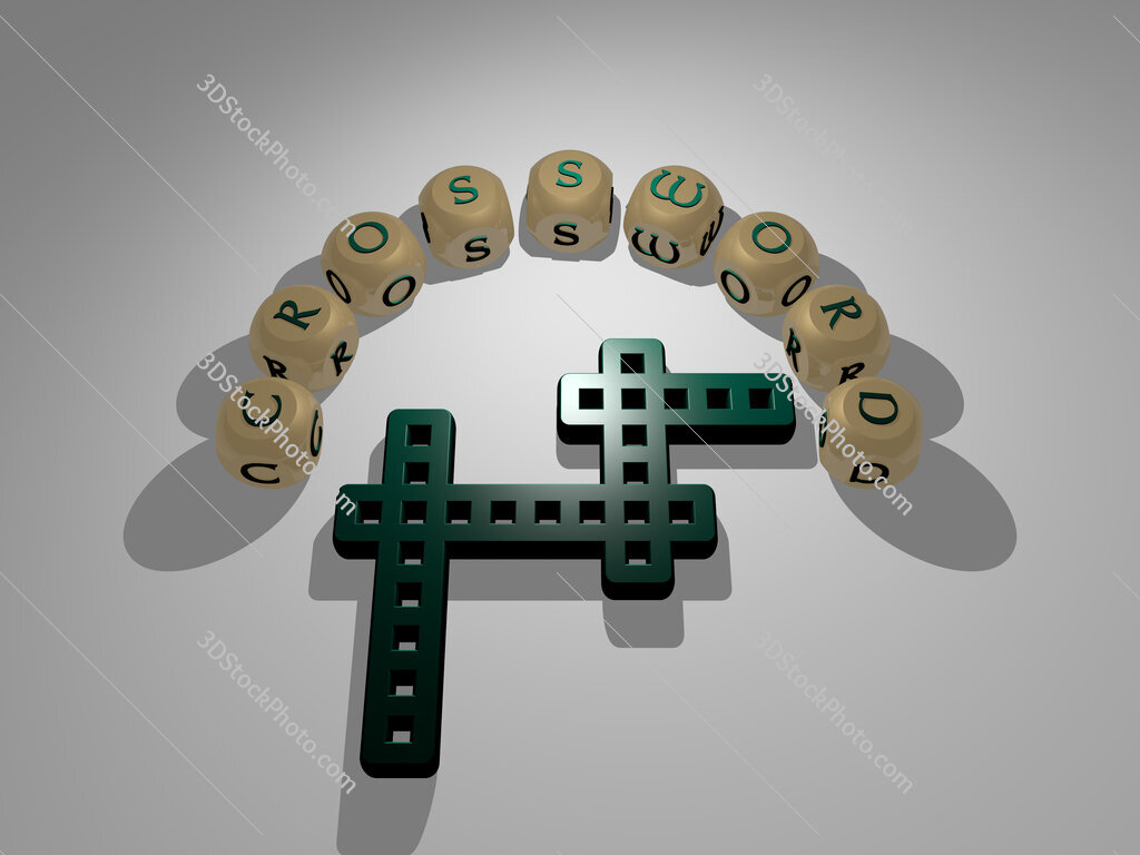 crossword circular text of separate letters around the 3D icon