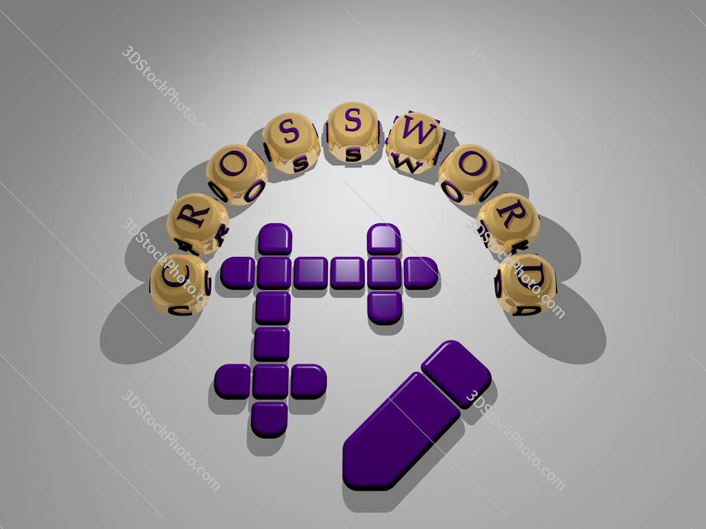crossword circular text of separate letters around the 3D icon
