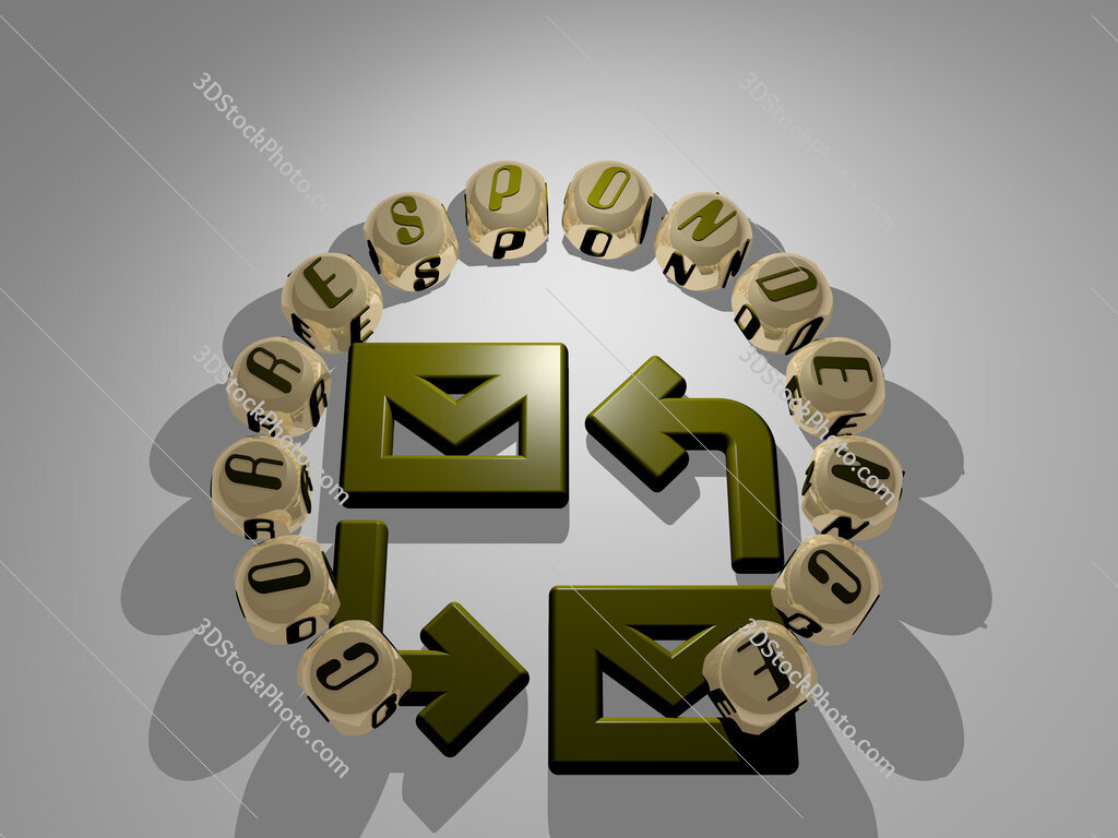 correspondence circular text of separate letters around the 3D icon