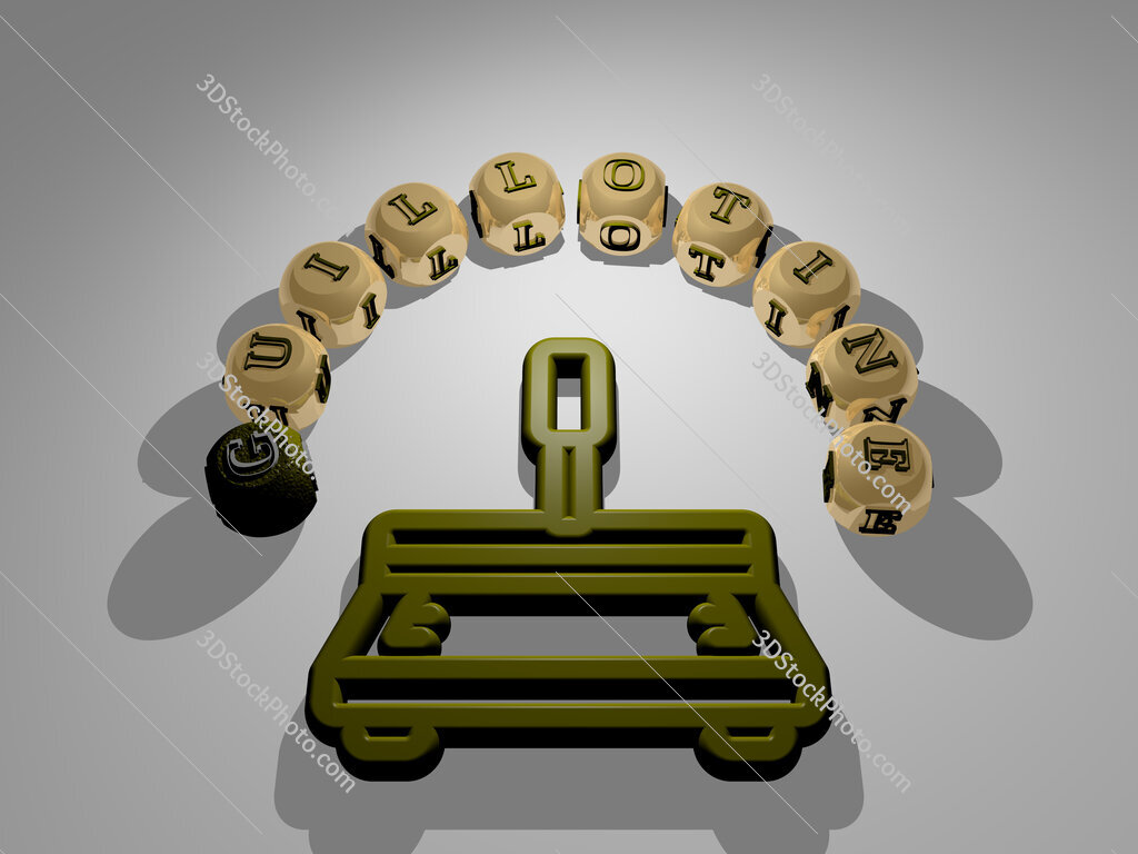 guillotine circular text of separate letters around the 3D icon