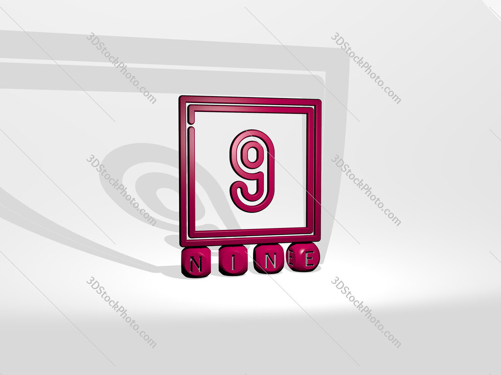 nine 3D icon over cubic letters