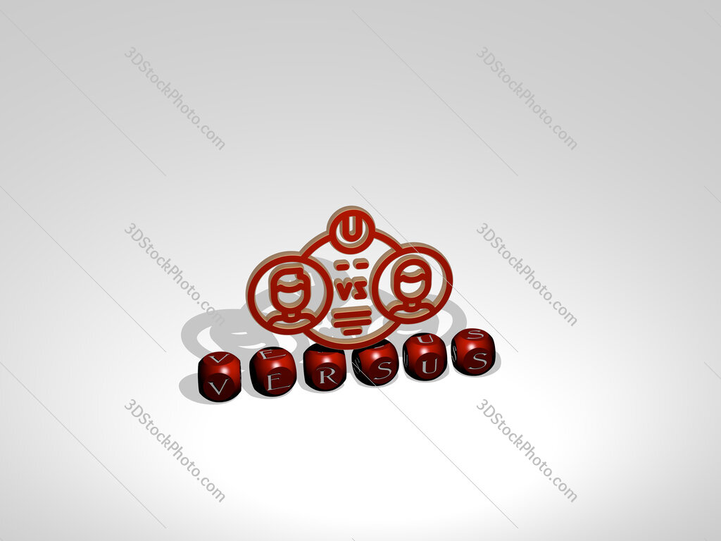 versus cubic letters with 3D icon on the top