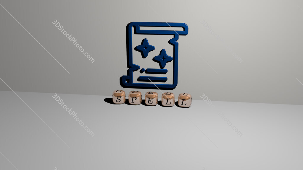 spell text of cubic dice letters on the floor and 3D icon on the wall