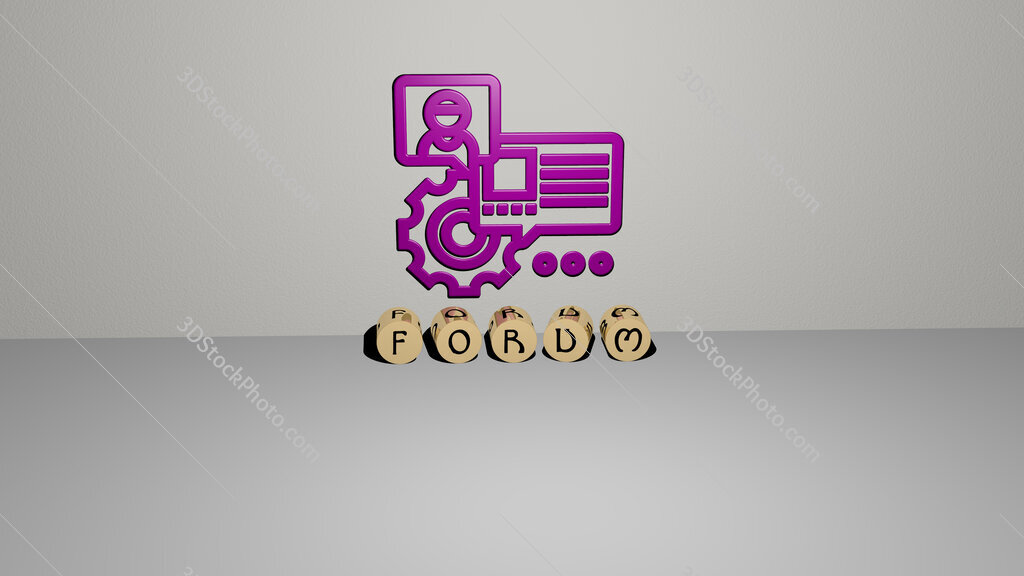 forum text of cubic dice letters on the floor and 3D icon on the wall