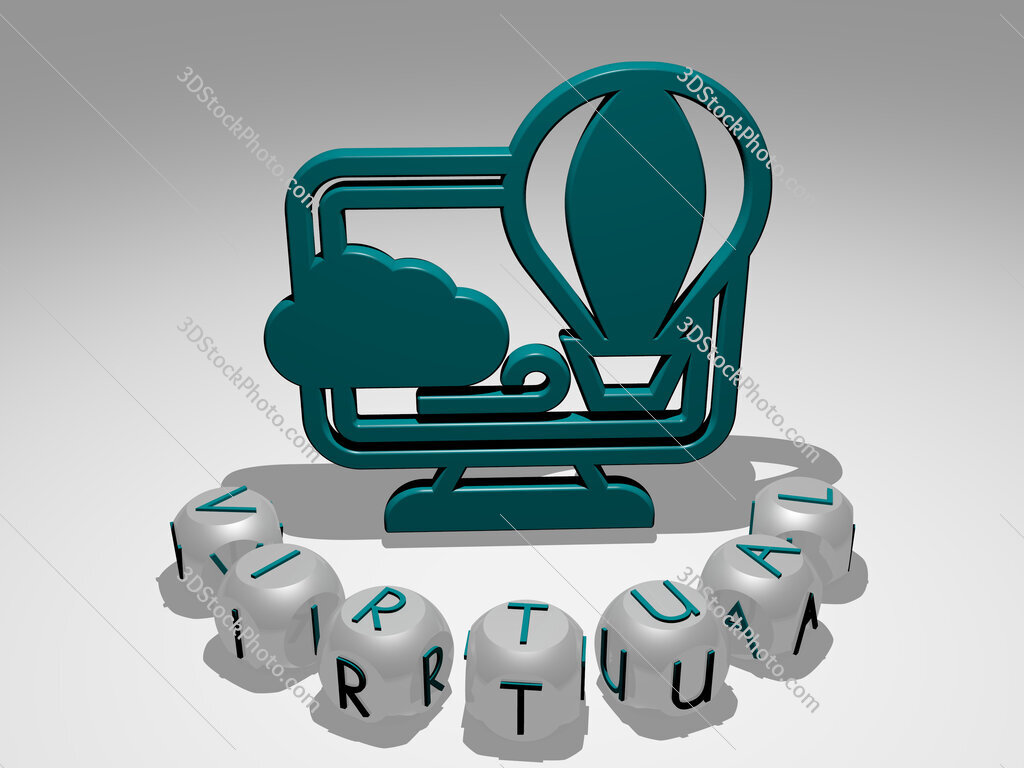 virtual round text of cubic letters around 3D icon