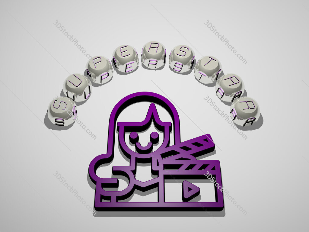 superstar 3D icon surrounded by the text of cubic letters