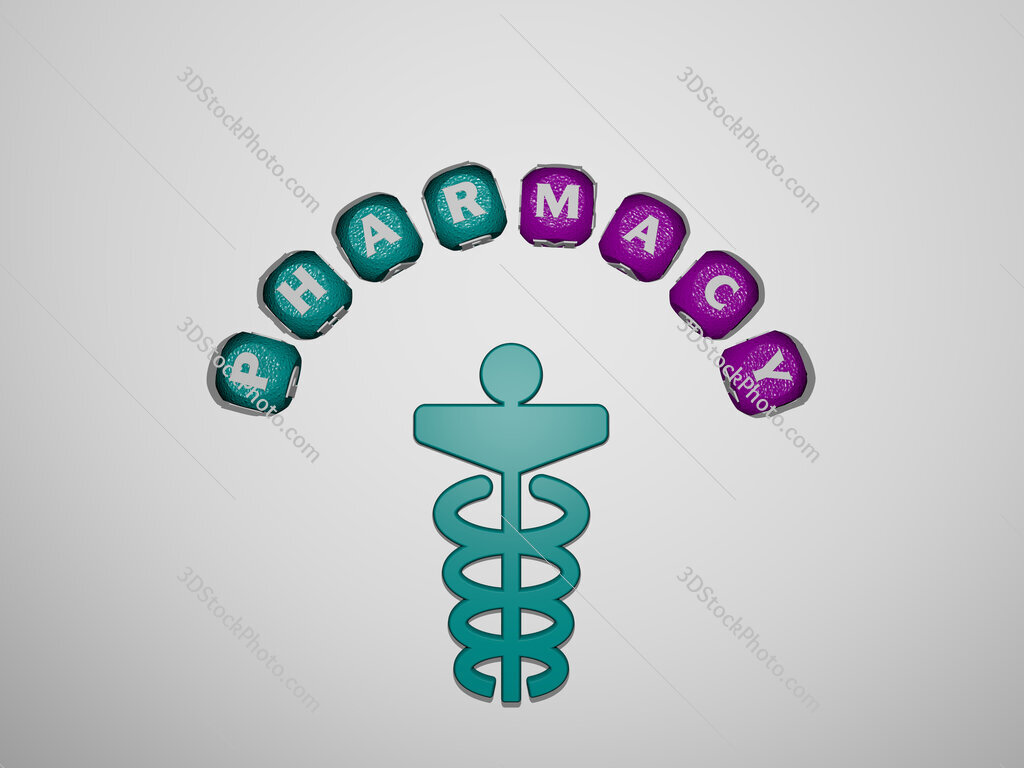 pharmacy icon surrounded by the text of individual letters
