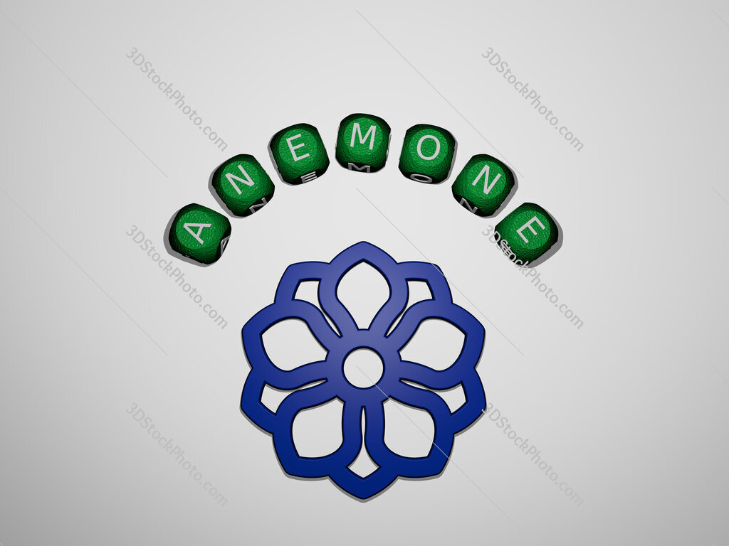 anemone icon surrounded by the text of individual letters