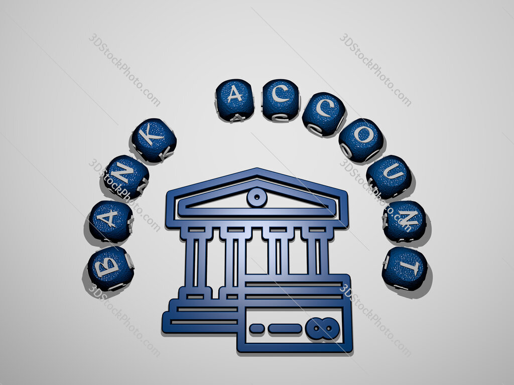 bank-account icon surrounded by the text of individual letters