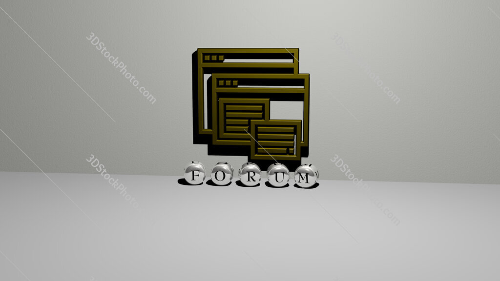 forum text of cubic dice letters on the floor and 3D icon on the wall