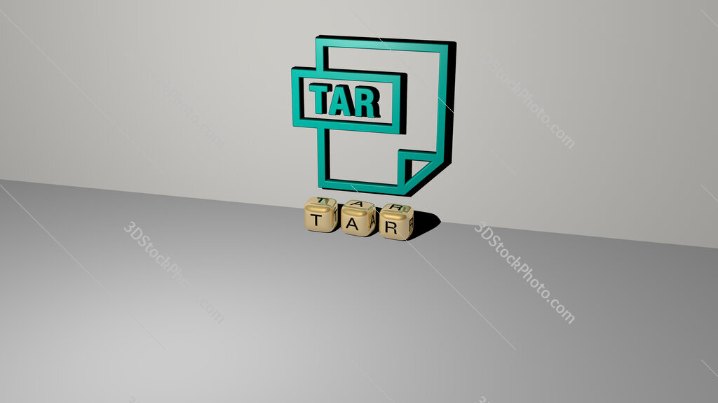 tar text of cubic dice letters on the floor and 3D icon on the wall