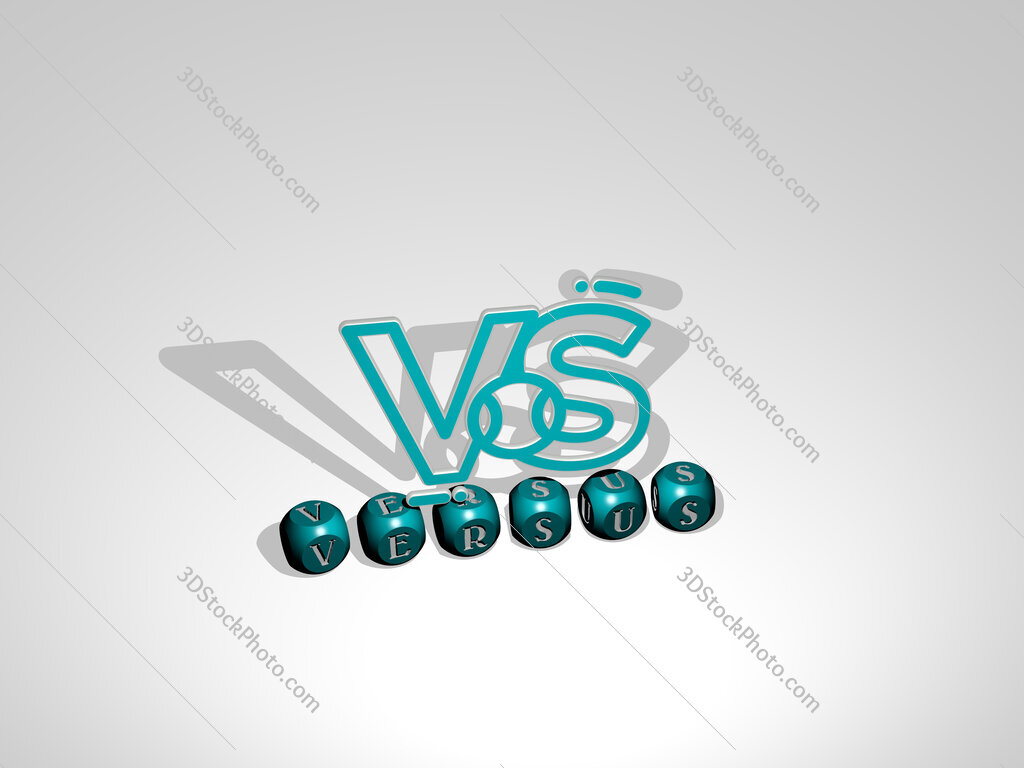 versus cubic letters with 3D icon on the top