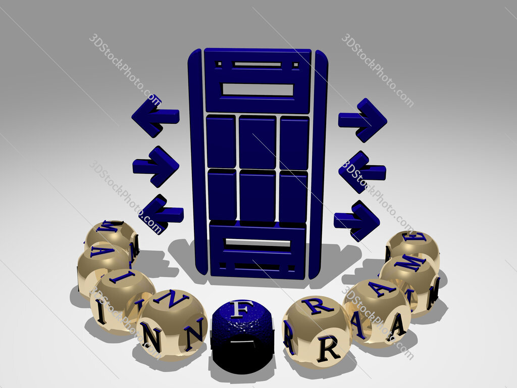 mainframe round text of cubic letters around 3D icon