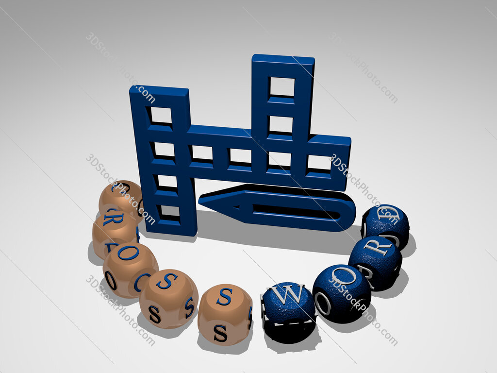crossword round text of cubic letters around 3D icon