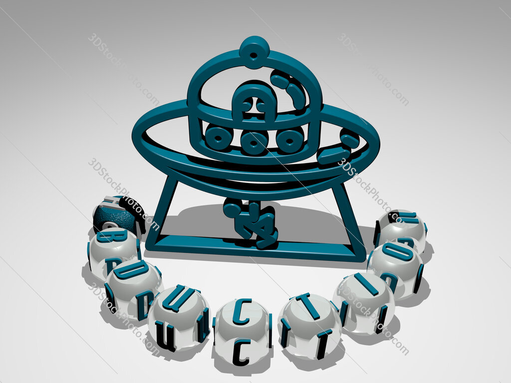 abduction round text of cubic letters around 3D icon