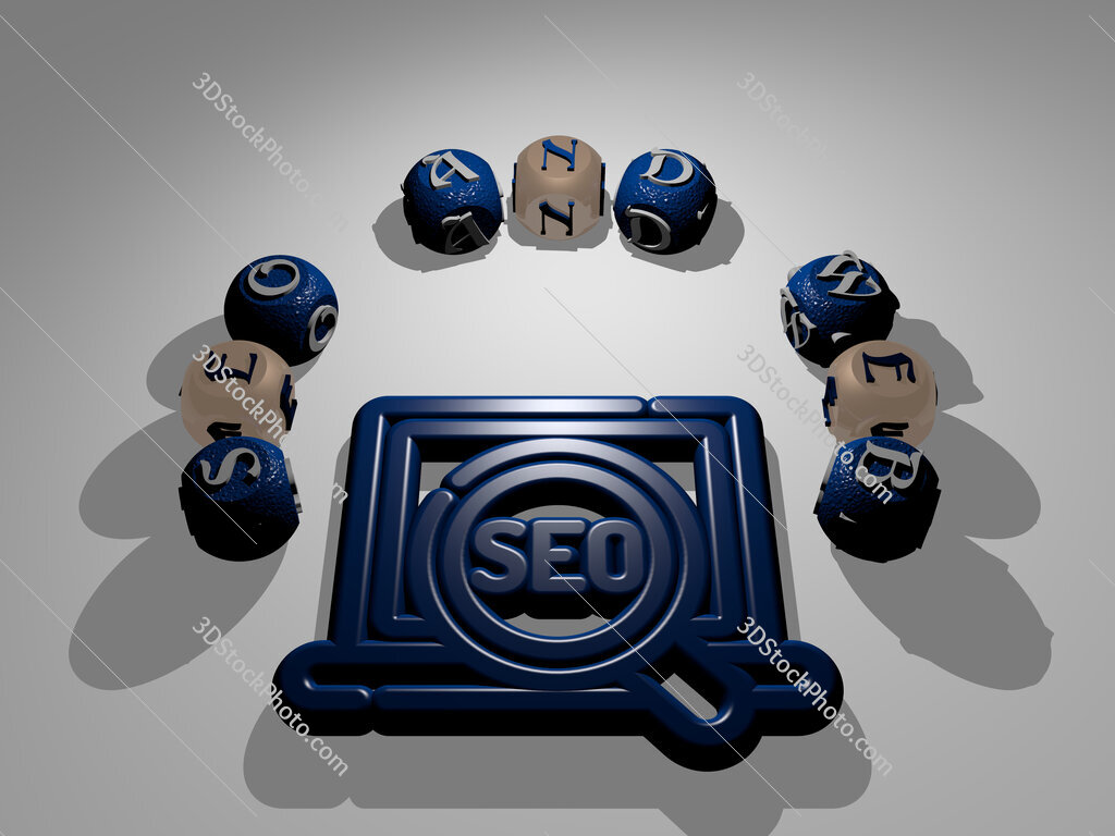 seo-and-web circular text of separate letters around the 3D icon