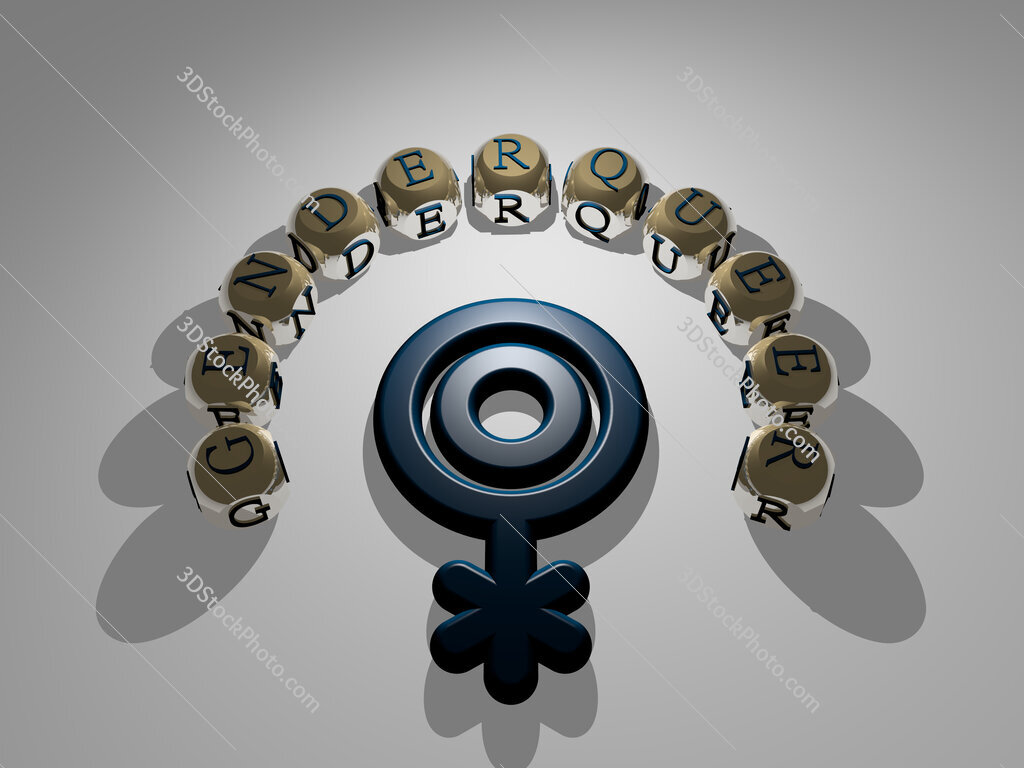 genderqueer circular text of separate letters around the 3D icon