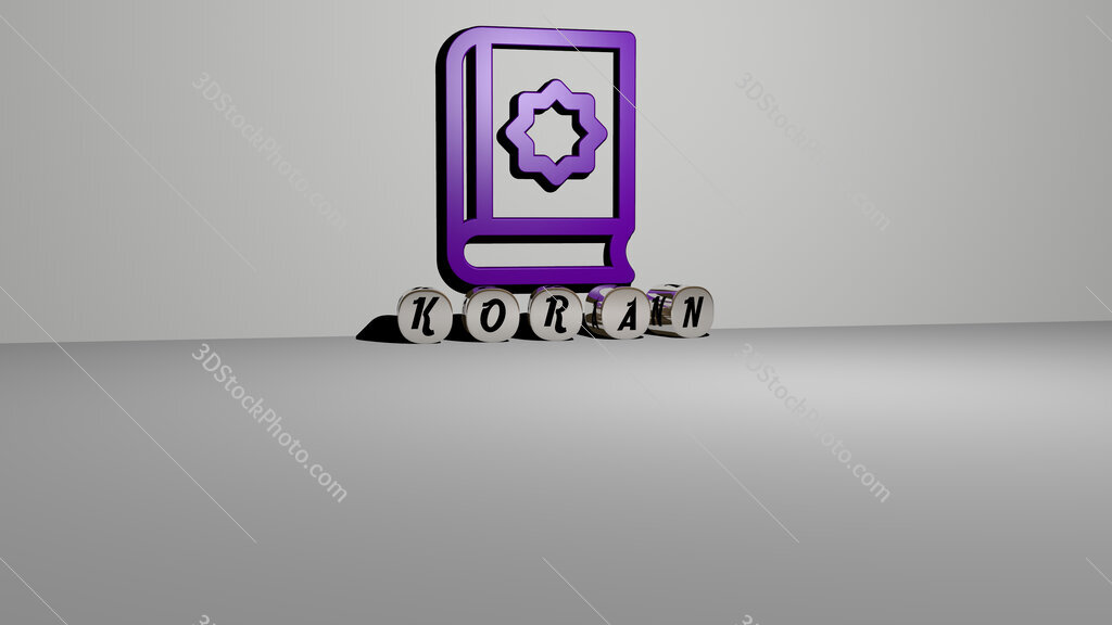 koran text of cubic dice letters on the floor and 3D icon on the wall