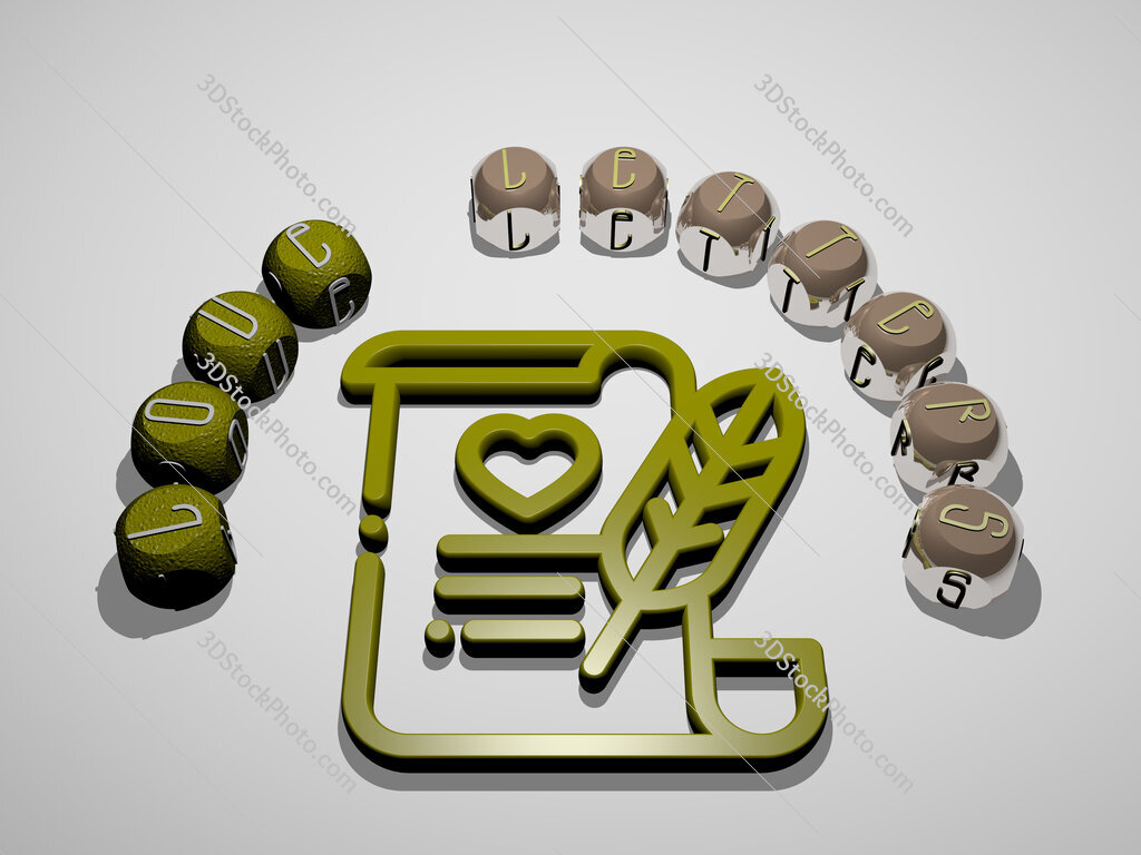 love-letters 3D icon surrounded by the text of cubic letters