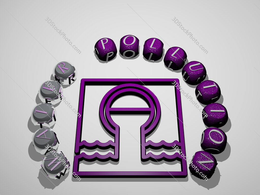 water-pollution 3D icon surrounded by the text of cubic letters