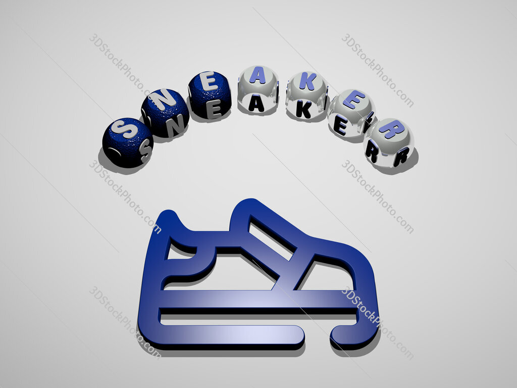 sneaker 3D icon surrounded by the text of cubic letters