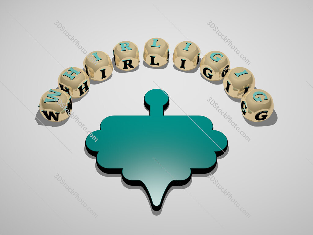 whirligig 3D icon surrounded by the text of cubic letters