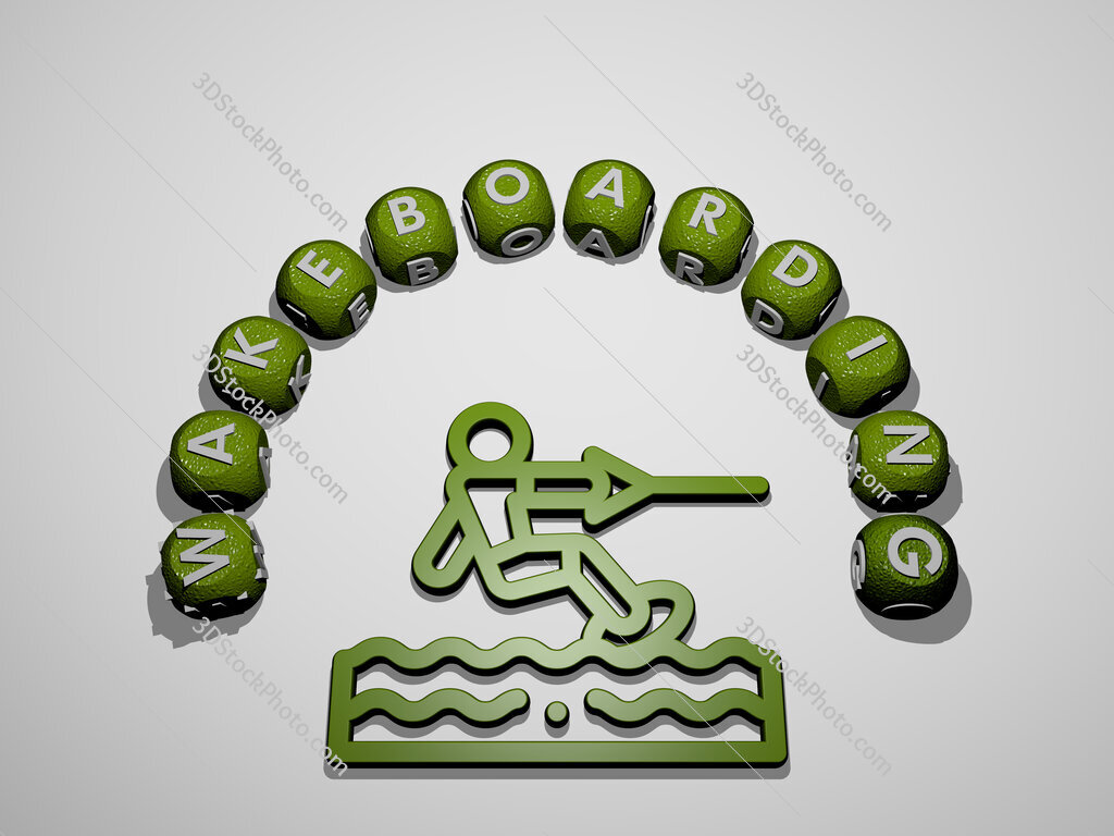wakeboarding icon surrounded by the text of individual letters
