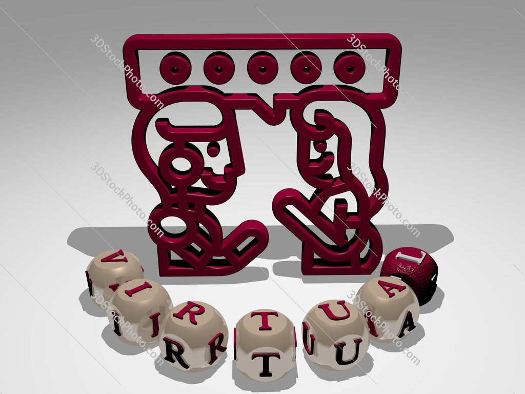virtual round text of cubic letters around 3D icon