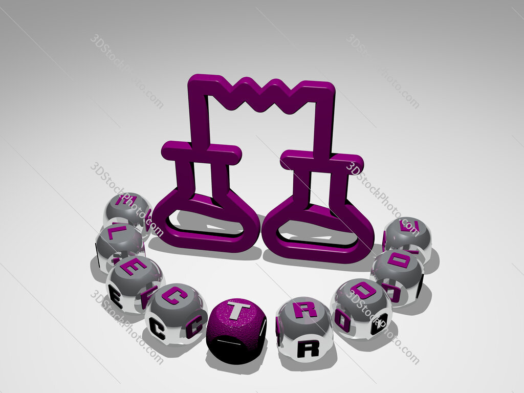 electrode round text of cubic letters around 3D icon