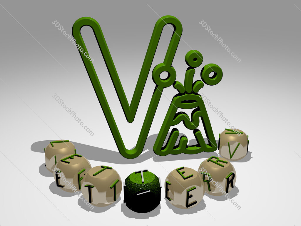 letter-v round text of cubic letters around 3D icon