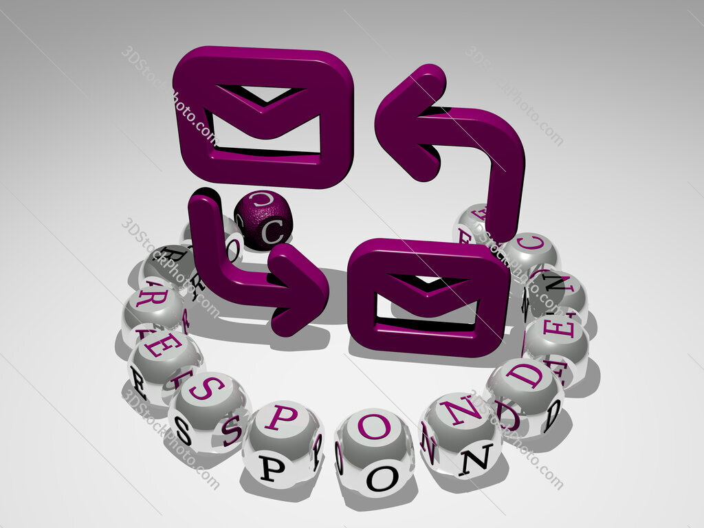 correspondence round text of cubic letters around 3D icon