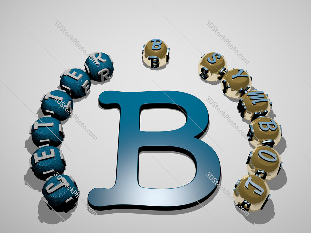 letter-b-symbol 3D icon surrounded by the text of cubic letters
