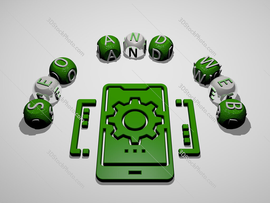 seo-and-web 3D icon surrounded by the text of cubic letters