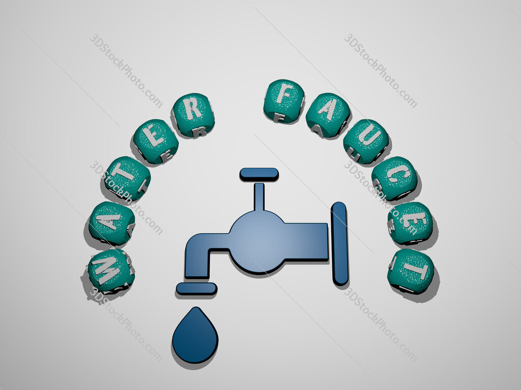 water-faucet icon surrounded by the text of individual letters