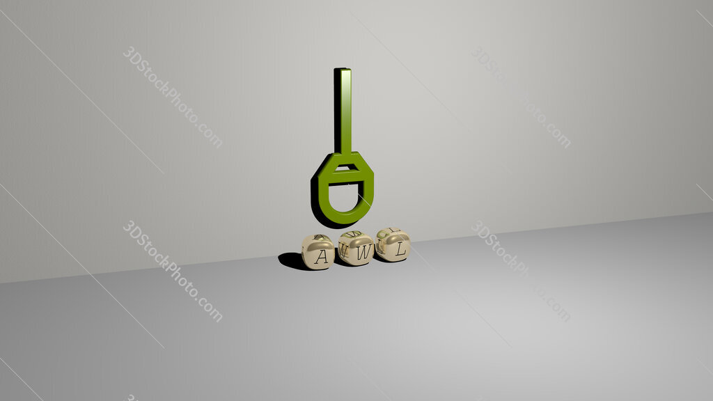 awl text of cubic dice letters on the floor and 3D icon on the wall